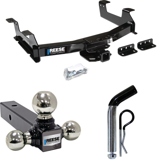 Fits 2011-2014 GMC Sierra 3500 HD Trailer Hitch Tow PKG w/ Triple Ball Ball Mount 1-7/8" & 2" & 2-5/16" Trailer Balls + Pin/Clip By Reese Towpower