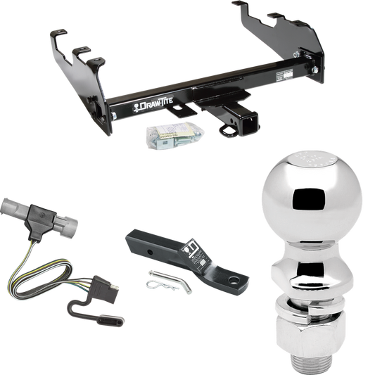 Fits 1987-1996 Ford F-350 Trailer Hitch Tow PKG w/ 4-Flat Wiring + Ball Mount w/ 2" Drop + 2-5/16" Ball (For w/Deep Drop Bumper Models) By Draw-Tite