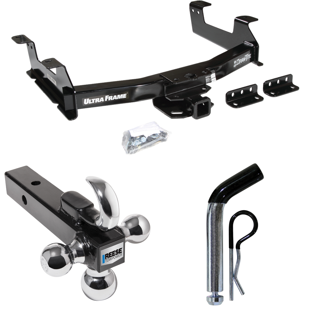 Fits 2011-2014 Chevrolet Silverado 2500 HD Trailer Hitch Tow PKG w/ Triple Ball Ball Mount 1-7/8" & 2" & 2-5/16" Trailer Balls w/ Tow Hook + Pin/Clip By Draw-Tite