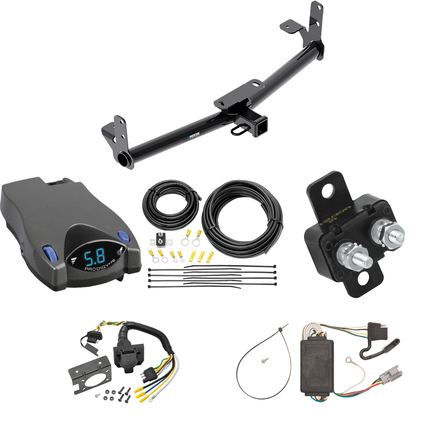 Se adapta al paquete de enganche de remolque Chevrolet Equinox 2005-2006 con control de freno Tekonsha Prodigy P2 + cableado RV de 7 vías de Reese Towpower