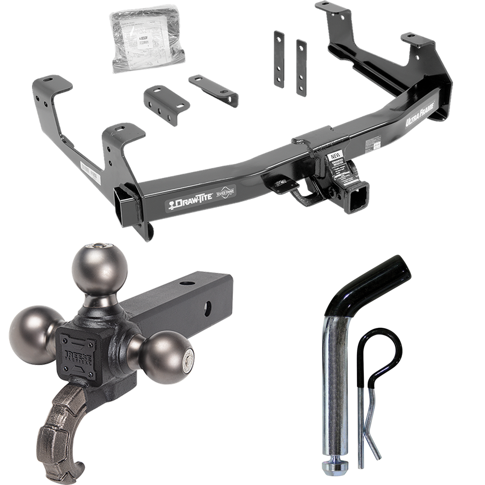 Fits 2015-2019 Chevrolet Silverado 3500 HD Trailer Hitch Tow PKG w/ Triple Ball Ball Mount 1-7/8" & 2" & 2-5/16" Trailer Balls w/ Tow Hook + Pin/Clip By Draw-Tite