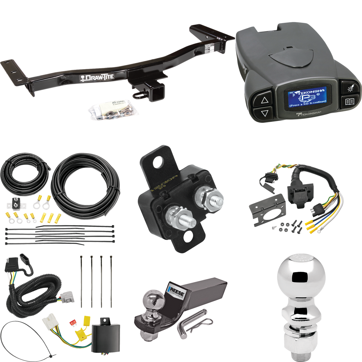 Fits 2013-2015 Lexus RX350 Trailer Hitch Tow PKG w/ Tekonsha Prodigy P3 Brake Control + 7-Way RV Wiring + 2" & 2-5/16" Ball & Drop Mount (Excludes: F Sport Models) By Draw-Tite