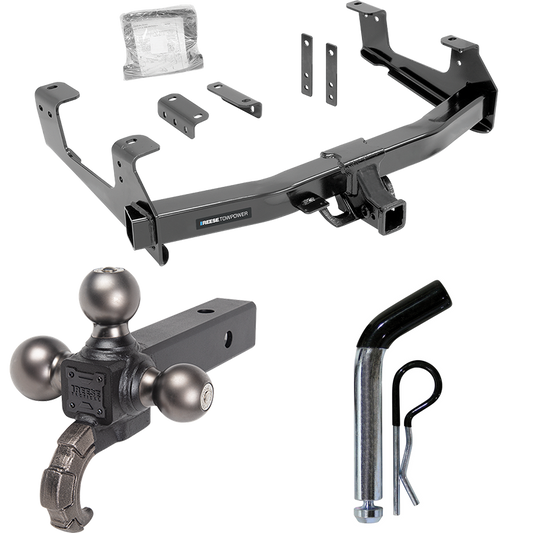 Fits 2015-2019 Chevrolet Silverado 2500 HD Trailer Hitch Tow PKG w/ Triple Ball Ball Mount 1-7/8" & 2" & 2-5/16" Trailer Balls w/ Tow Hook + Pin/Clip By Reese Towpower