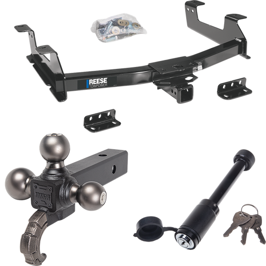 Fits 2011-2014 Chevrolet Silverado 3500 HD Trailer Hitch Tow PKG + Tactical Triple Ball Ball Mount 1-7/8" & 2" & 2-5/16" Balls & Tow Hook + Tactical Dogbone Lock By Reese Towpower