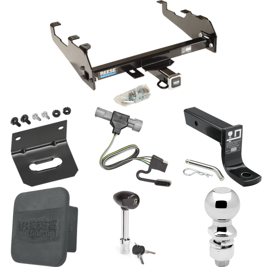 Fits 1997-1997 Ford F-250 HD Trailer Hitch Tow PKG w/ 4-Flat Wiring + Ball Mount w/ 4" Drop + 2-5/16" Ball + Wiring Bracket + Hitch Lock + Hitch Cover (For w/Deep Drop Bumper Models) By Reese Towpower