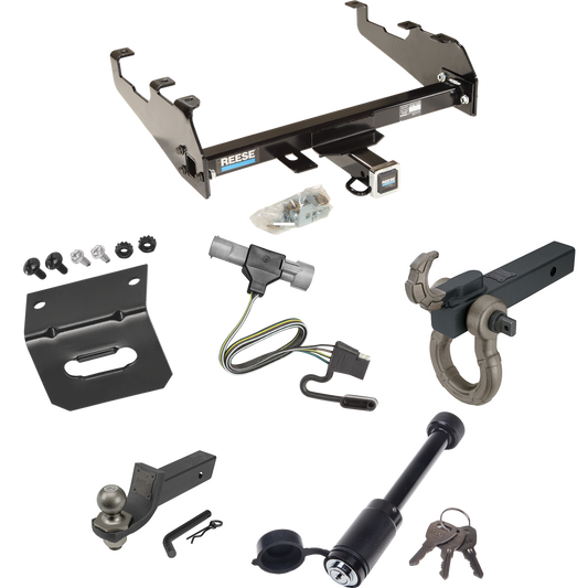 Fits 1997-1997 Ford F-350 Trailer Hitch Tow PKG w/ 4-Flat Wiring + Interlock Tactical Starter Kit w/ 2" Drop & 2" Ball + Tactical Hook & Shackle Mount + Tactical Dogbone Lock + Wiring Bracket (For Heavy Duty, w/Deep Drop Bumper Models) By Reese Towpo