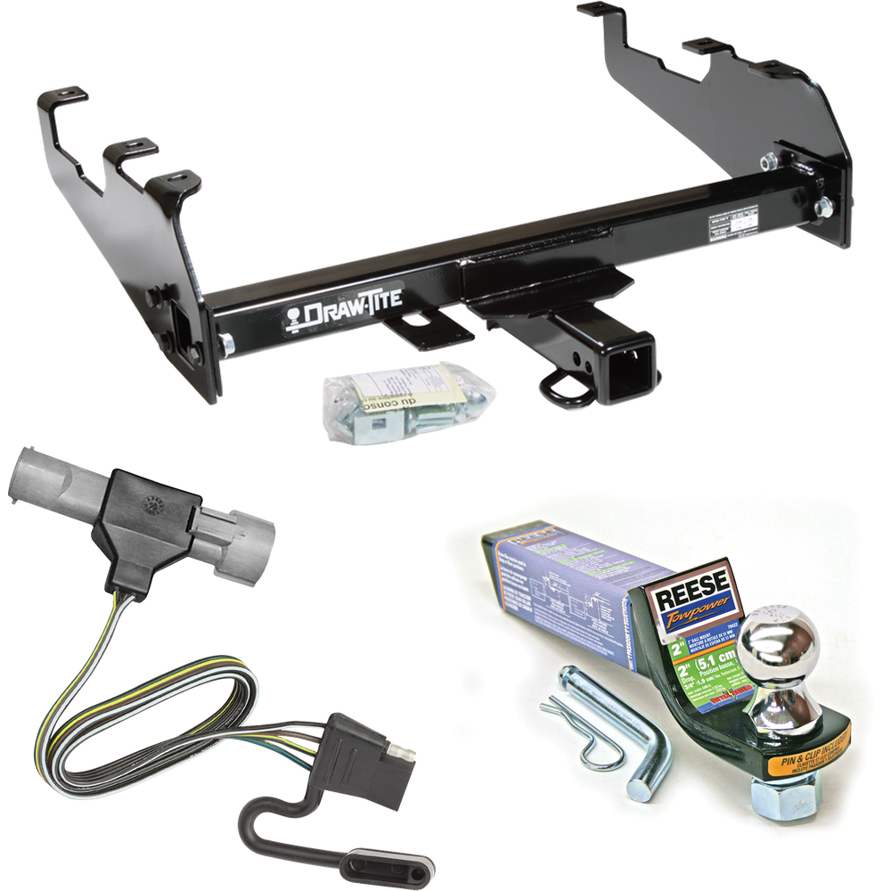 Fits 1997-1997 Ford F-350 Trailer Hitch Tow PKG w/ 4-Flat Wiring + Starter Kit Ball Mount w/ 2" Drop & 1-7/8" Ball (For Heavy Duty, w/Deep Drop Bumper Models) By Draw-Tite