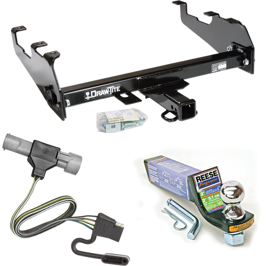 Fits 1997-1997 Ford F-350 Trailer Hitch Tow PKG w/ 4-Flat Wiring + Starter Kit Ball Mount w/ 2" Drop & 1-7/8" Ball (For Heavy Duty, w/Deep Drop Bumper Models) By Draw-Tite