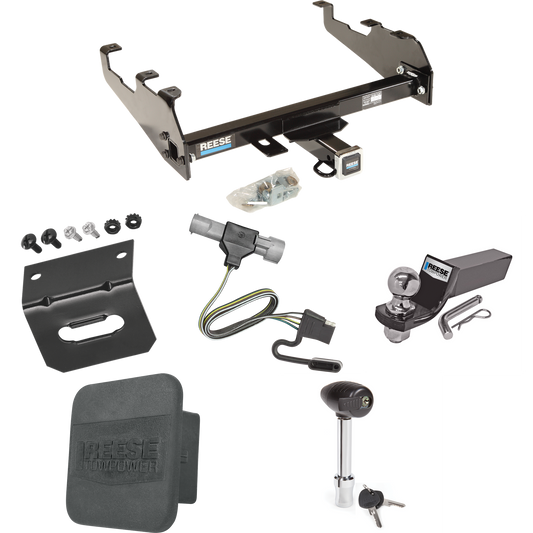 Fits 1997-1997 Ford F-250 HD Trailer Hitch Tow PKG w/ 4-Flat Wiring + Starter Kit Ball Mount w/ 2" Drop & 2" Ball + 1-7/8" Ball + Wiring Bracket + Hitch Lock + Hitch Cover (For w/Deep Drop Bumper Models) By Reese Towpower