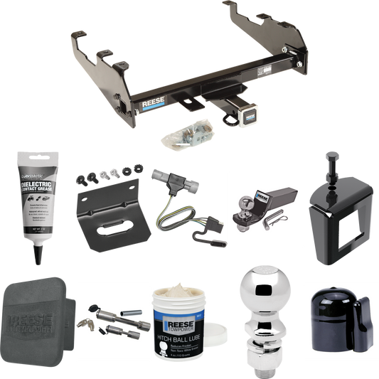 Fits 1997-1997 Ford F-350 Trailer Hitch Tow PKG w/ 4-Flat Wiring + Starter Kit Ball Mount w/ 2" Drop & 2" Ball + 2-5/16" Ball + Wiring Bracket + Dual Hitch & Coupler Locks + Hitch Cover + Wiring Tester + Ball Lube +Electric Grease + Ball Wrench + Ant