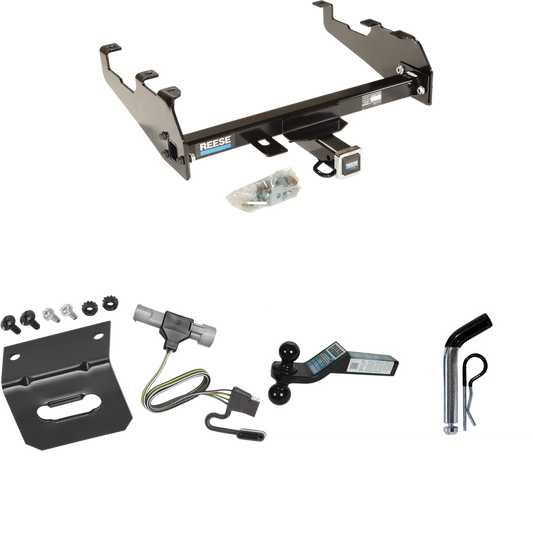 Fits 1987-1996 Ford F-250 Trailer Hitch Tow PKG w/ 4-Flat Wiring Harness + Dual Ball Ball Mount 2" & 2-5/16" Trailer Balls + Pin/Clip +  Wiring Bracket (For w/Deep Drop Bumper Models) By Reese Towpower