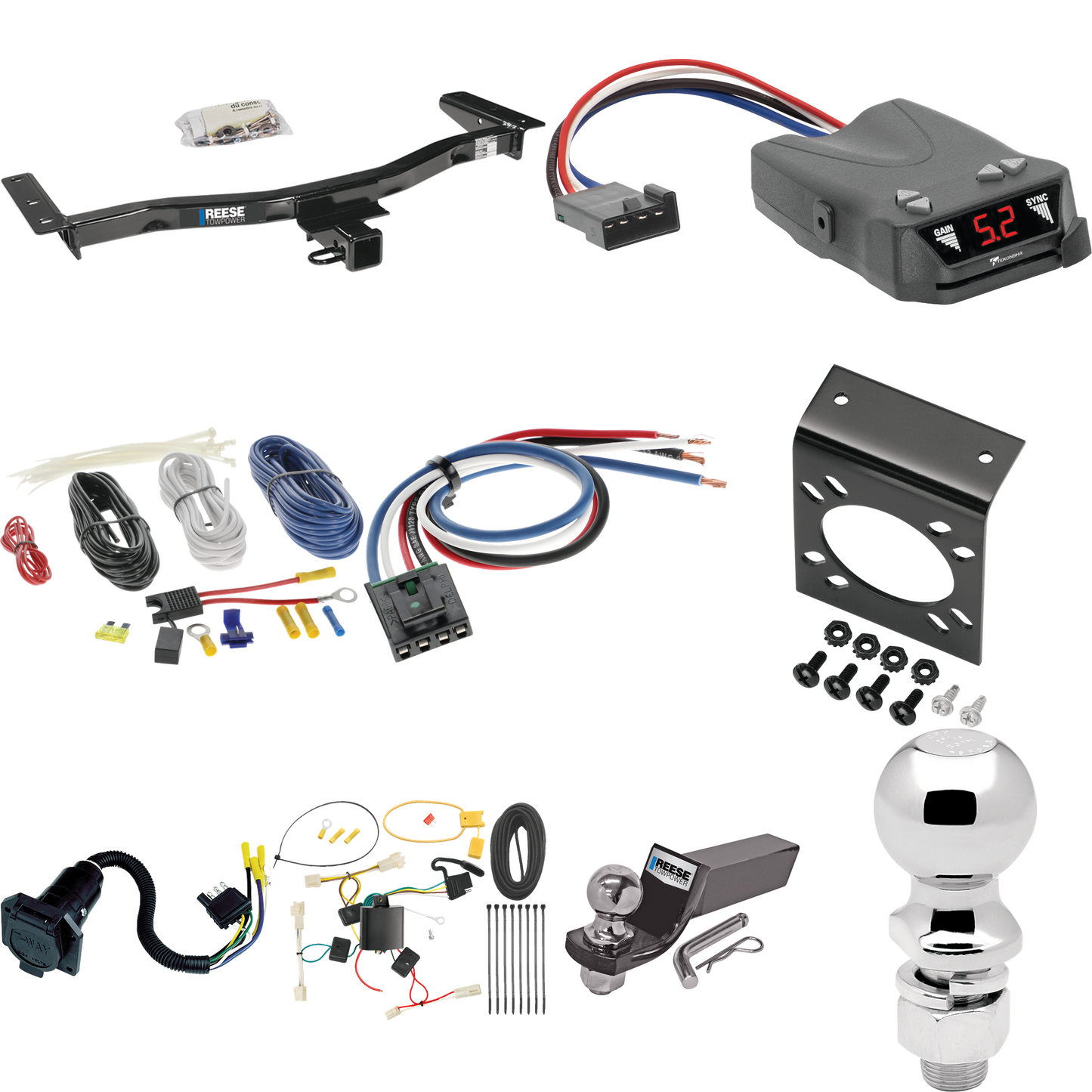 Se adapta al paquete de enganche de remolque Lexus RX350 2010-2012 con control de freno Tekonsha Brakeman IV + adaptador de cableado BC genérico + cableado RV de 7 vías + soporte de bola y caída de 2" y 2-5/16" (excluye: modelos F Sport) Reese Towpower