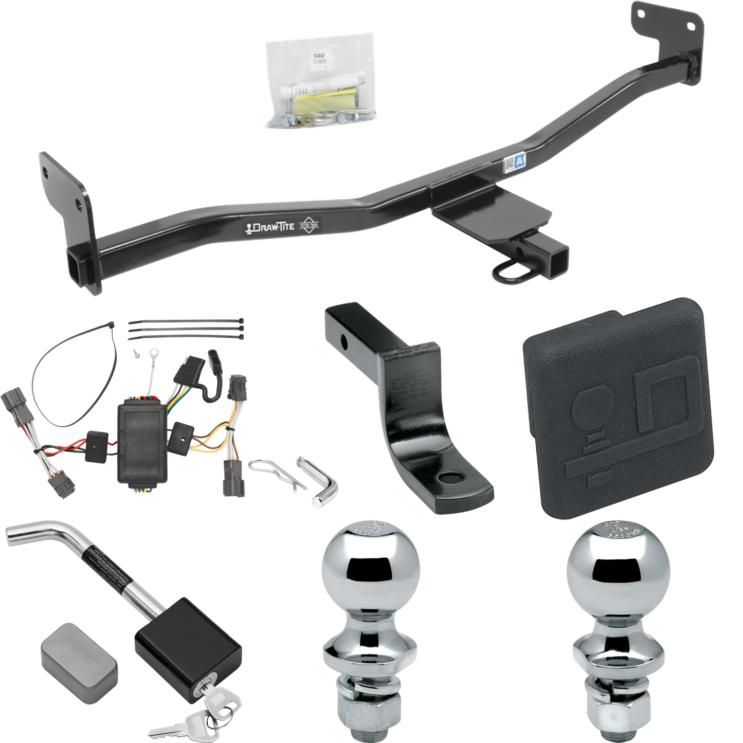 Se adapta al paquete de enganche de remolque KIA Soul 2014-2019 con arnés de cableado plano de 4 + barra de tracción + bola de 1-7/8" + bola de 2" + cubierta de enganche + bloqueo de enganche (excluye: modelos con luces traseras LED) por Draw- tite