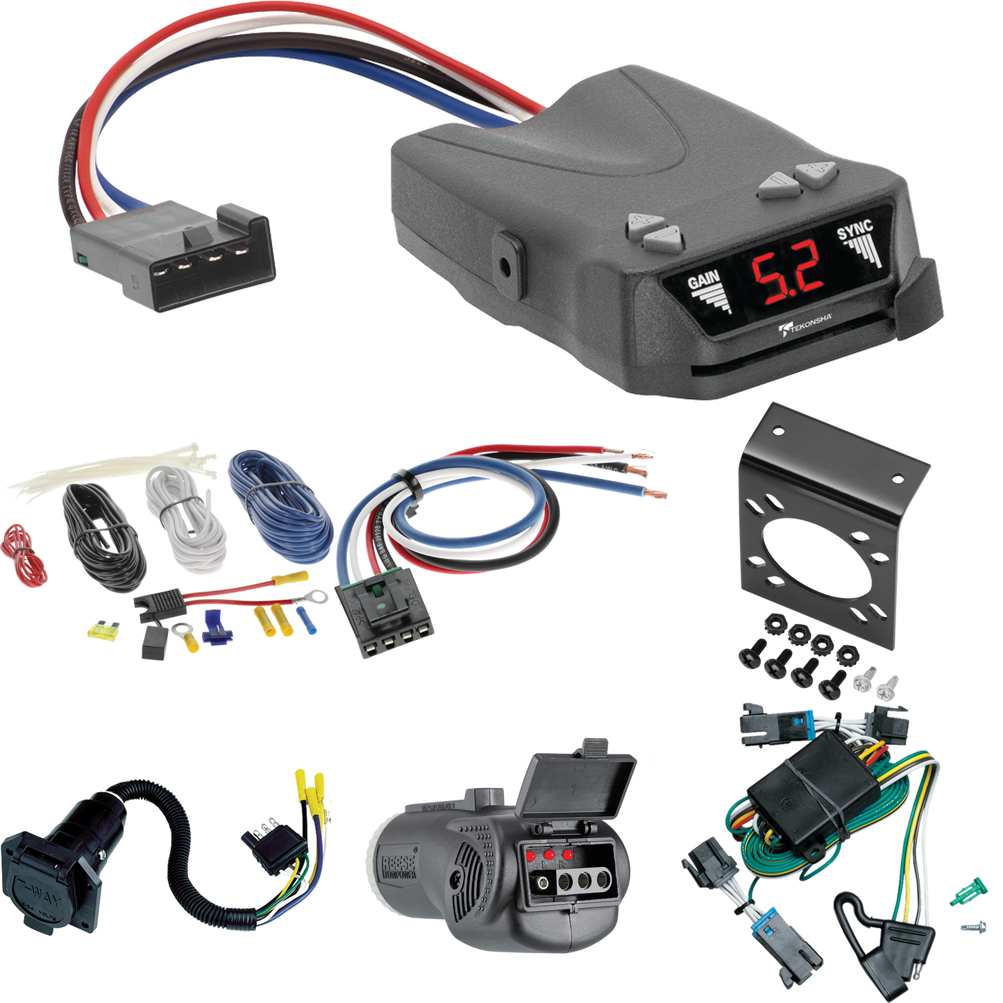 Se adapta a GMC Savana 1500 2000-2002 cableado de 7 vías RV + control de freno Tekonsha Brakeman IV + adaptador de cableado BC genérico + probador 2 en 1 y adaptador de 7 vías a 4 vías de Tekonsha