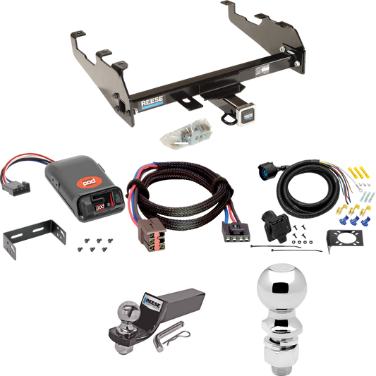 Fits 1994-1996 Ford F-250 Trailer Hitch Tow PKG w/ Pro Series POD Brake Control + Plug & Play BC Adapter + 7-Way RV Wiring + 2" & 2-5/16" Ball & Drop Mount (For w/Deep Drop Bumper Models) By Reese Towpower