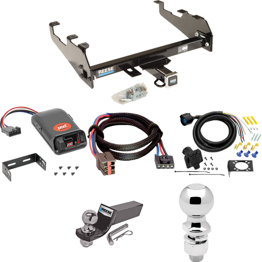Fits 1997-1997 Ford F-350 Trailer Hitch Tow PKG w/ Pro Series POD Brake Control + Plug & Play BC Adapter + 7-Way RV Wiring + 2" & 2-5/16" Ball & Drop Mount (For Heavy Duty, w/Deep Drop Bumper Models) By Reese Towpower
