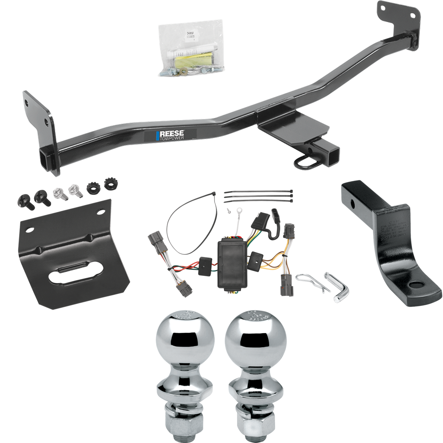 Fits 2014-2019 KIA Soul Trailer Hitch Tow PKG w/ 4-Flat Wiring Harness + Draw-Bar + 1-7/8" + 2" Ball + Wiring Bracket (Excludes: w/LED Taillights Models) By Reese Towpower