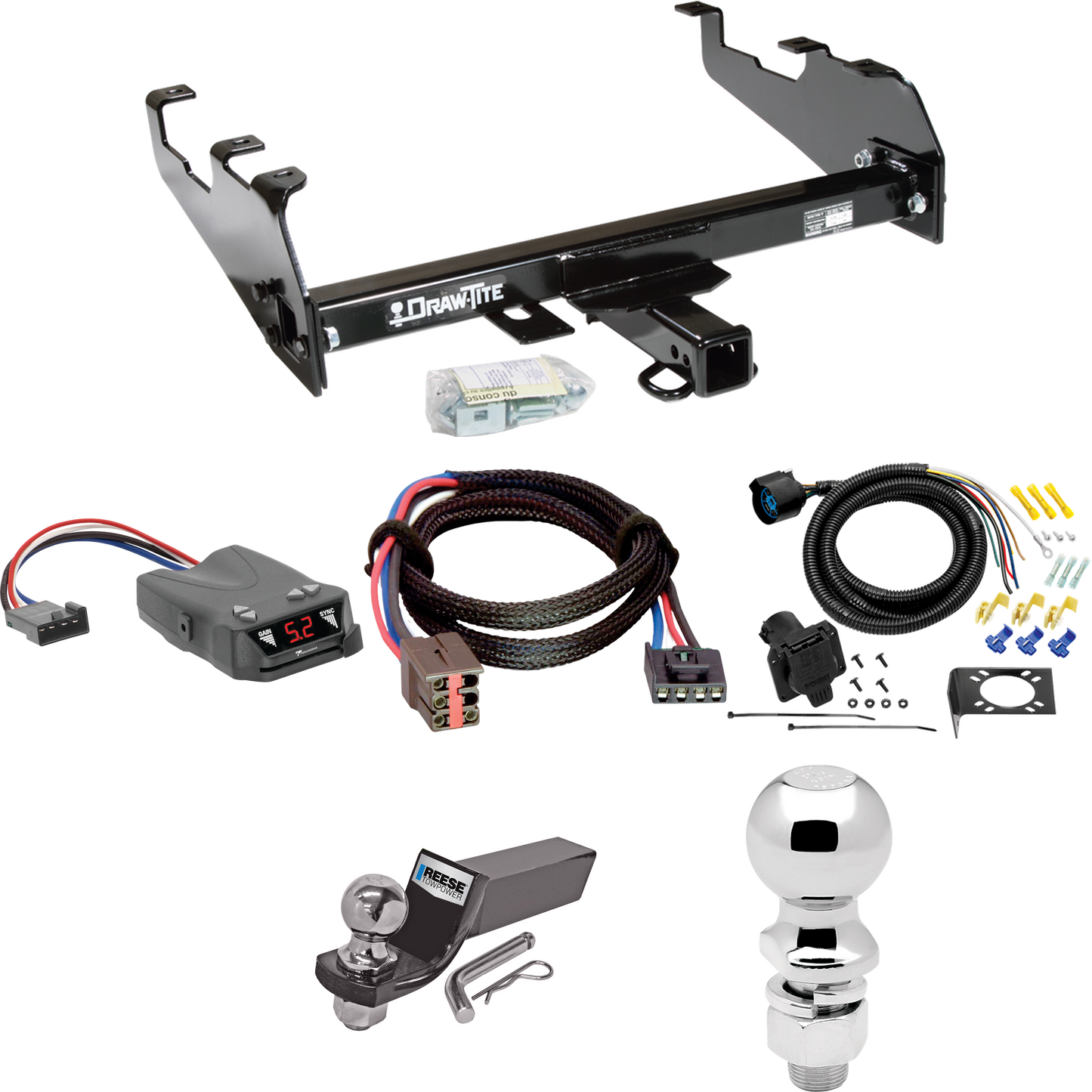 Fits 1997-1997 Ford F-250 HD Trailer Hitch Tow PKG w/ Tekonsha Brakeman IV Brake Control + Plug & Play BC Adapter + 7-Way RV Wiring + 2" & 2-5/16" Ball & Drop Mount (For w/Deep Drop Bumper Models) By Draw-Tite