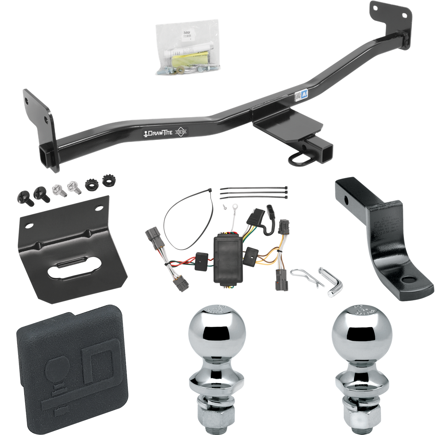 Fits 2014-2019 KIA Soul Trailer Hitch Tow PKG w/ 4-Flat Wiring Harness + Draw-Bar + 1-7/8" + 2" Ball + Wiring Bracket + Hitch Cover (Excludes: w/LED Taillights Models) By Draw-Tite