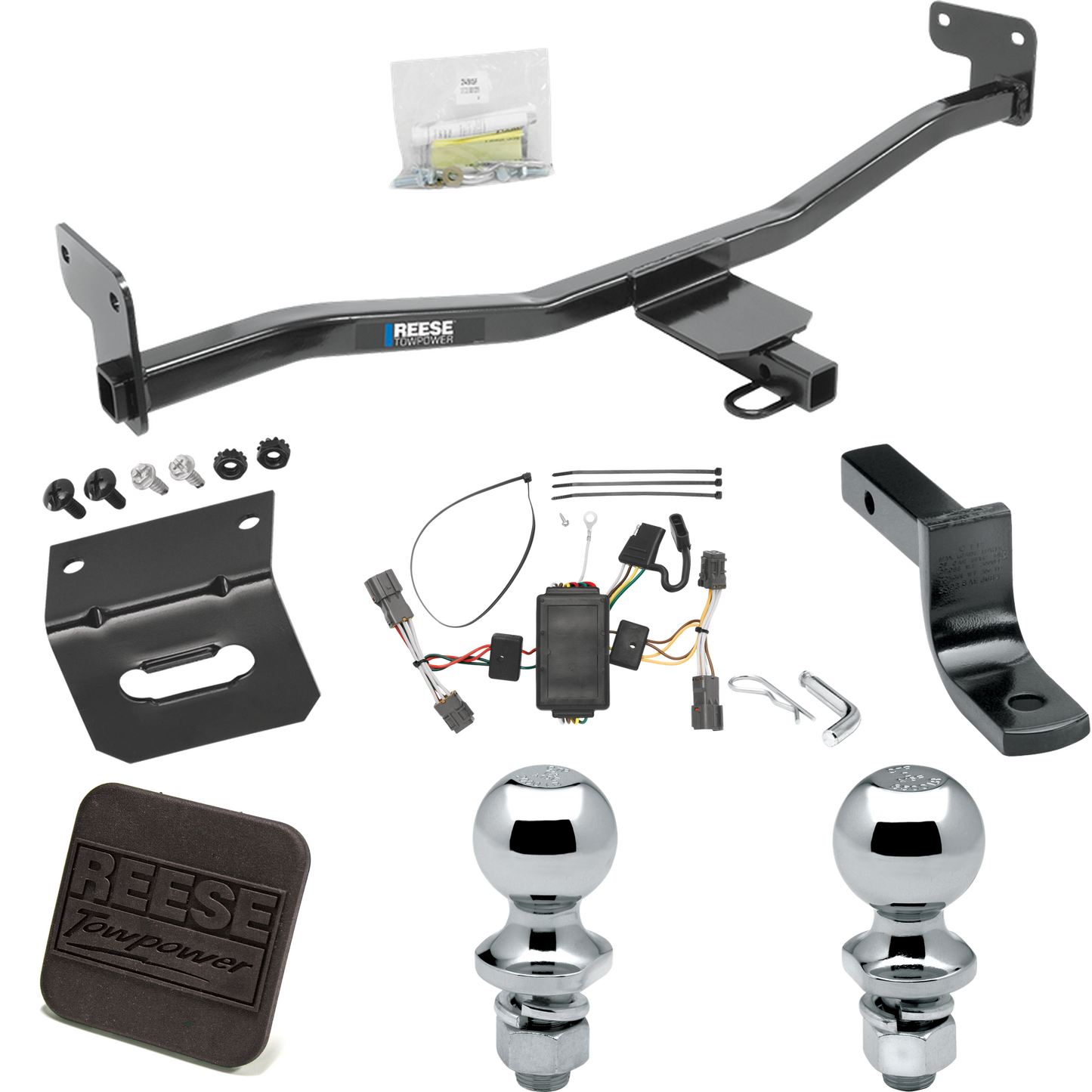 Fits 2014-2019 KIA Soul Trailer Hitch Tow PKG w/ 4-Flat Wiring Harness + Draw-Bar + 1-7/8" + 2" Ball + Wiring Bracket + Hitch Cover (Excludes: w/LED Taillights Models) By Reese Towpower