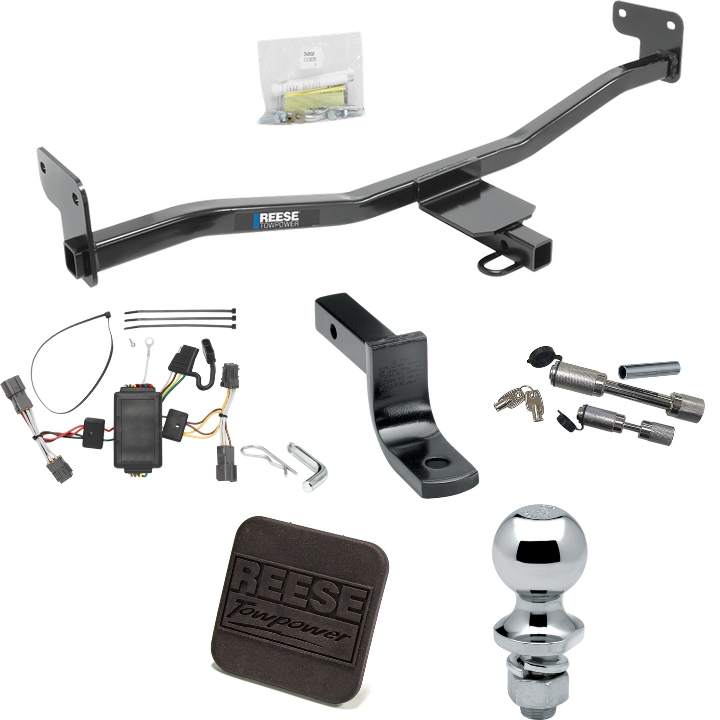 Fits 2014-2019 KIA Soul Trailer Hitch Tow PKG w/ 4-Flat Wiring Harness + Draw-Bar + 1-7/8" Ball + Hitch Cover + Dual Hitch & Coupler Locks (Excludes: w/LED Taillights Models) By Reese Towpower