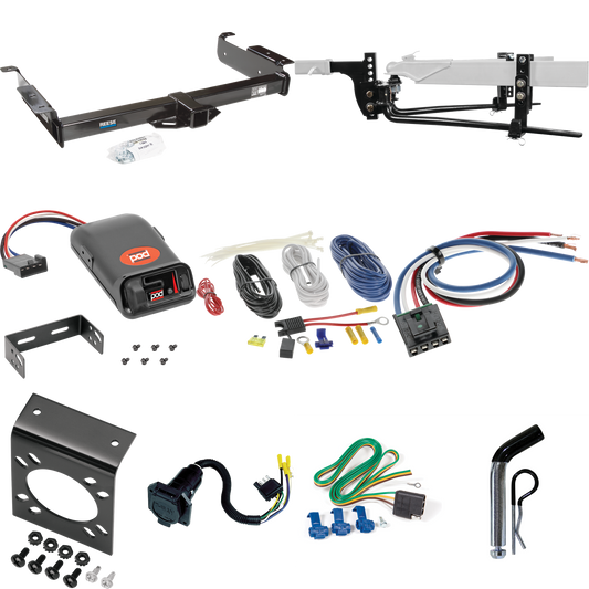 Fits 1996-1999 Chevrolet Express 3500 Trailer Hitch Tow PKG w/ 11.5K Round Bar Weight Distribution Hitch w/ 2-5/16" Ball + Pin/Clip + Pro Series POD Brake Control + Generic BC Wiring Adapter + 7-Way RV Wiring By Reese Towpower