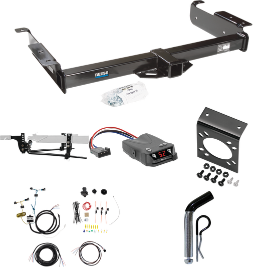 Fits 2003-2023 Chevrolet Express 3500 Trailer Hitch Tow PKG w/ 11.5K Round Bar Weight Distribution Hitch w/ 2-5/16" Ball + Pin/Clip + Tekonsha Brakeman IV Brake Control + 7-Way RV Wiring By Reese Towpower