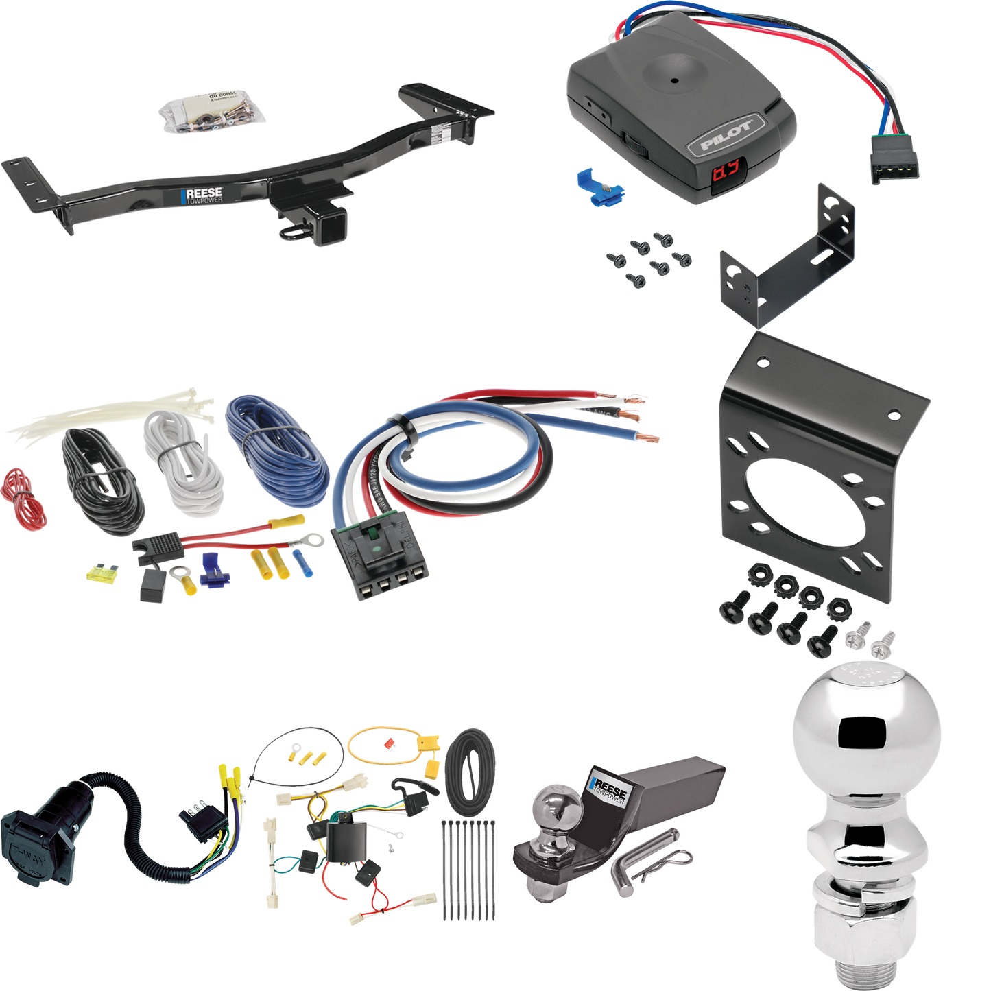 Se adapta al paquete de enganche de remolque Lexus RX350 2010-2012 con control de freno piloto serie Pro + adaptador de cableado BC genérico + cableado RV de 7 vías + soporte de bola y caída de 2" y 2-5/16" (excluye: modelos F Sport) Reese Towpower