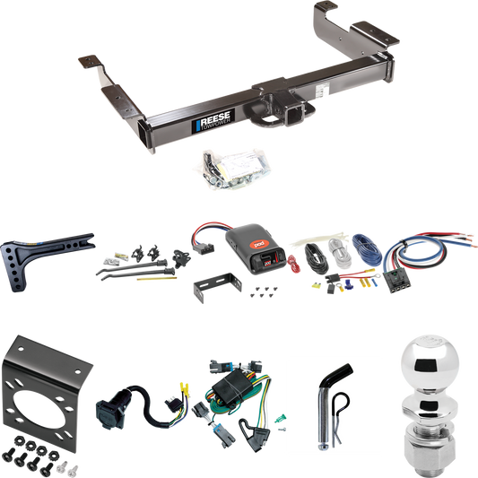 Fits 2000-2002 Chevrolet Express 2500 Trailer Hitch Tow PKG w/ 15K Trunnion Bar Weight Distribution Hitch + Pin/Clip + 2-5/16" Ball + Pro Series POD Brake Control + Generic BC Wiring Adapter + 7-Way RV Wiring By Reese Towpower