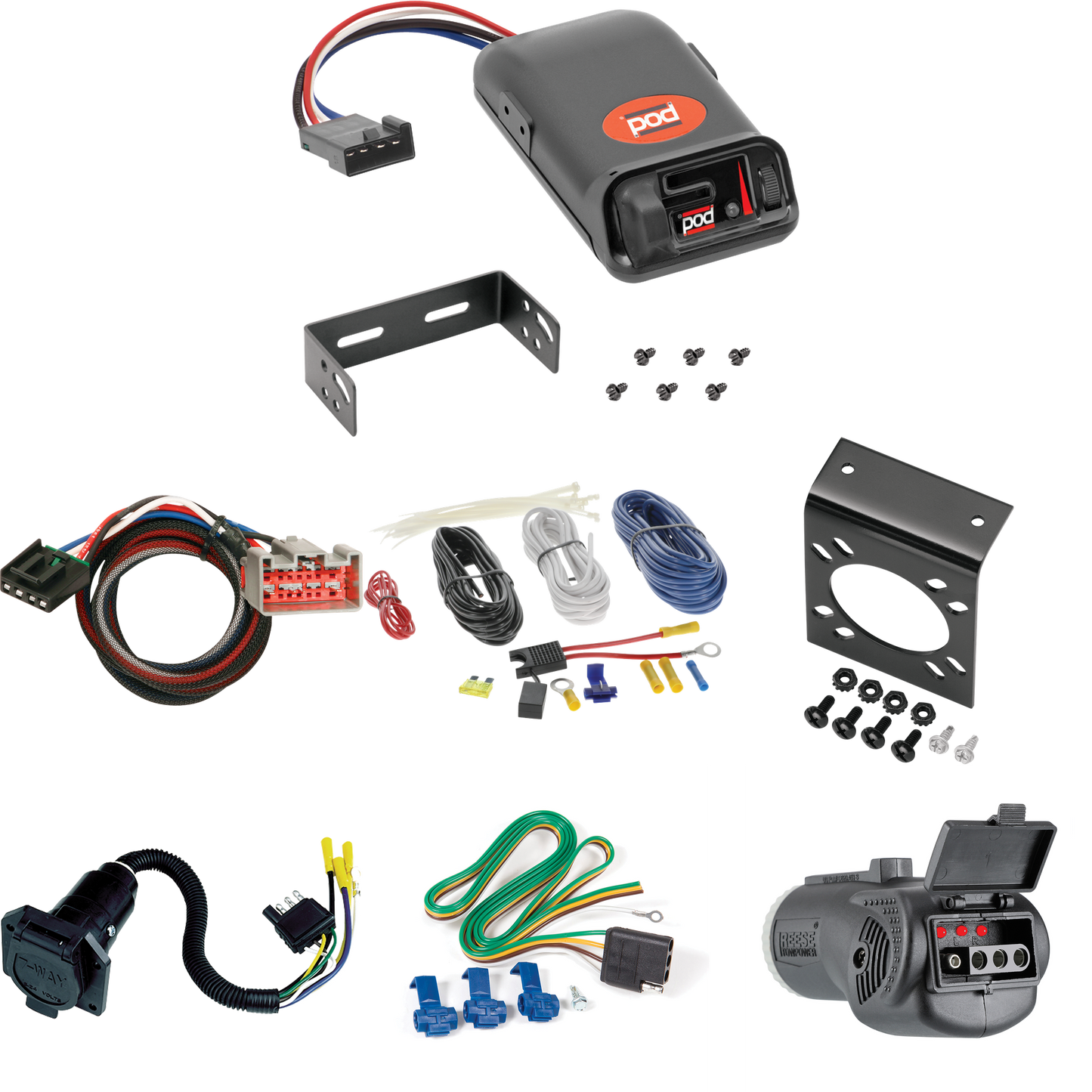 Fits 2022-2023 Ford F-150 7-Way RV Wiring + Pro Series POD Brake Control + Plug & Play BC Adapter + 2 in 1 Tester & 7-Way to 4-Way Adapter By Reese Towpower