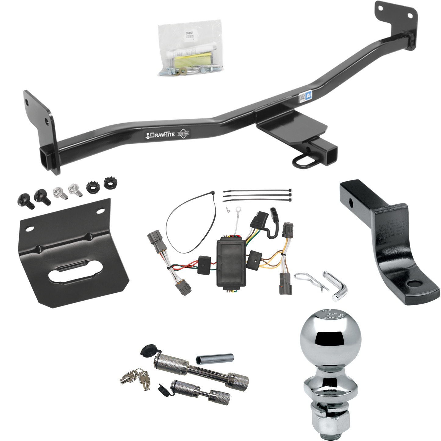 Fits 2014-2019 KIA Soul Trailer Hitch Tow PKG w/ 4-Flat Wiring Harness + Draw-Bar + 2" Ball + Wiring Bracket + Dual Hitch & Coupler Locks (Excludes: w/LED Taillights Models) By Draw-Tite