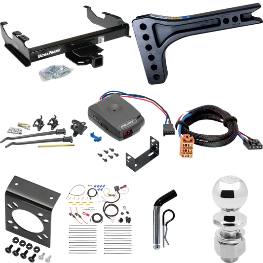 Fits 2003-2007 Chevrolet Silverado 3500 Trailer Hitch Tow PKG w/ 15K Trunnion Bar Weight Distribution Hitch + Pin/Clip + 2-5/16" Ball + Pro Series Pilot Brake Control + Plug & Play BC Adapter + 7-Way RV Wiring (For (Classic), Cab & Chassis, w/34" Wid