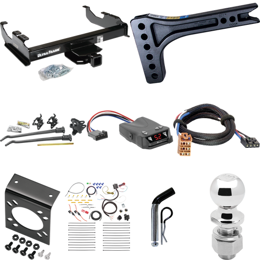 Fits 2001-2002 Chevrolet Silverado 3500 Trailer Hitch Tow PKG w/ 15K Trunnion Bar Weight Distribution Hitch + Pin/Clip + 2-5/16" Ball + Tekonsha Brakeman IV Brake Control + Plug & Play BC Adapter + 7-Way RV Wiring (For (Classic), Cab & Chassis, w/34"