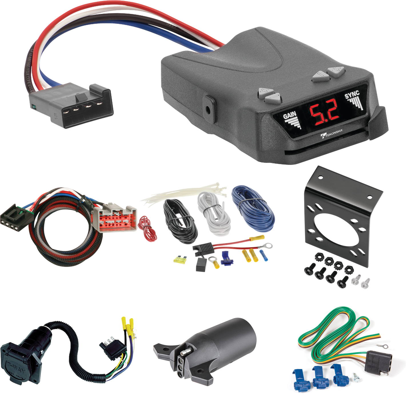 Se adapta al cableado de RV de 7 vías Ford F-250 Super Duty 2021-2023 + control de freno Tekonsha Brakeman IV + adaptador BC Plug &amp; Play + adaptador de 7 vías a 4 vías de Reese Towpower