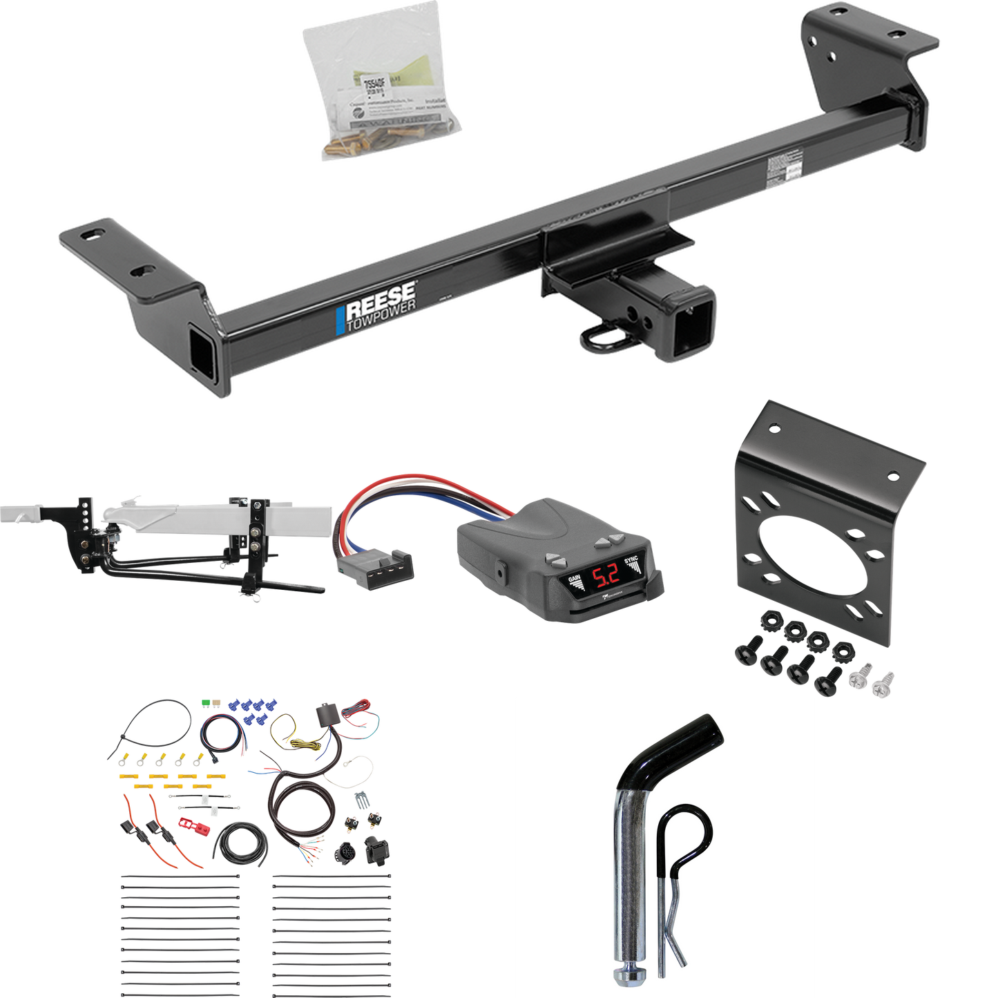 Fits 2022-2022 Lexus RX350 Trailer Hitch Tow PKG w/ 8K Round Bar Weight Distribution Hitch w/ 2-5/16" Ball + Pin/Clip + Tekonsha Brakeman IV Brake Control + 7-Way RV Wiring (Excludes: F Sport Models) By Reese Towpower