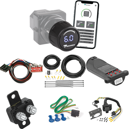 Se adapta al cableado de RV de 7 vías Ford F-350 Super Duty 2019-2023 + control de freno inalámbrico Bluetooth Tekonsha Prodigy iD + adaptador BC Plug &amp; Play + probador de 7 vías y emulador de remolque de Reese Towpower