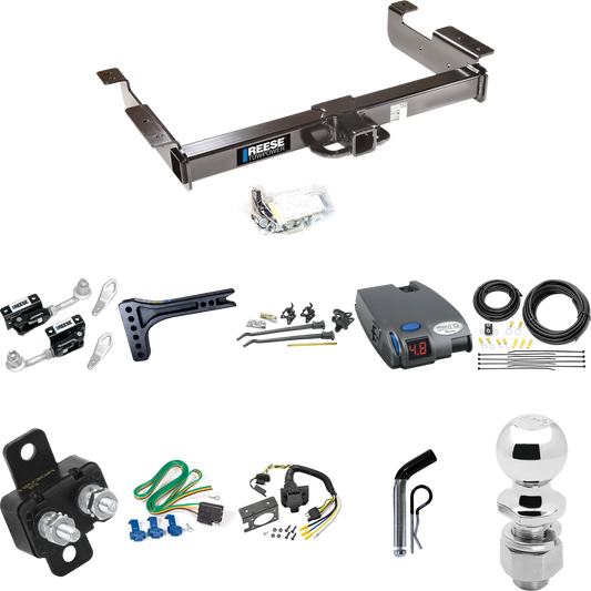 Fits 1996-1999 Chevrolet Express 1500 Trailer Hitch Tow PKG w/ 15K Trunnion Bar Weight Distribution Hitch + Pin/Clip + Dual Cam Sway Control + 2-5/16" Ball + Tekonsha Primus IQ Brake Control + 7-Way RV Wiring By Reese Towpower