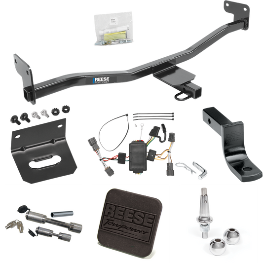 Fits 2014-2019 KIA Soul Trailer Hitch Tow PKG w/ 4-Flat Wiring Harness + Draw-Bar + Interchangeable 1-7/8" & 2" Balls + Wiring Bracket + Hitch Cover + Dual Hitch & Coupler Locks (Excludes: w/LED Taillights Models) By Reese Towpower