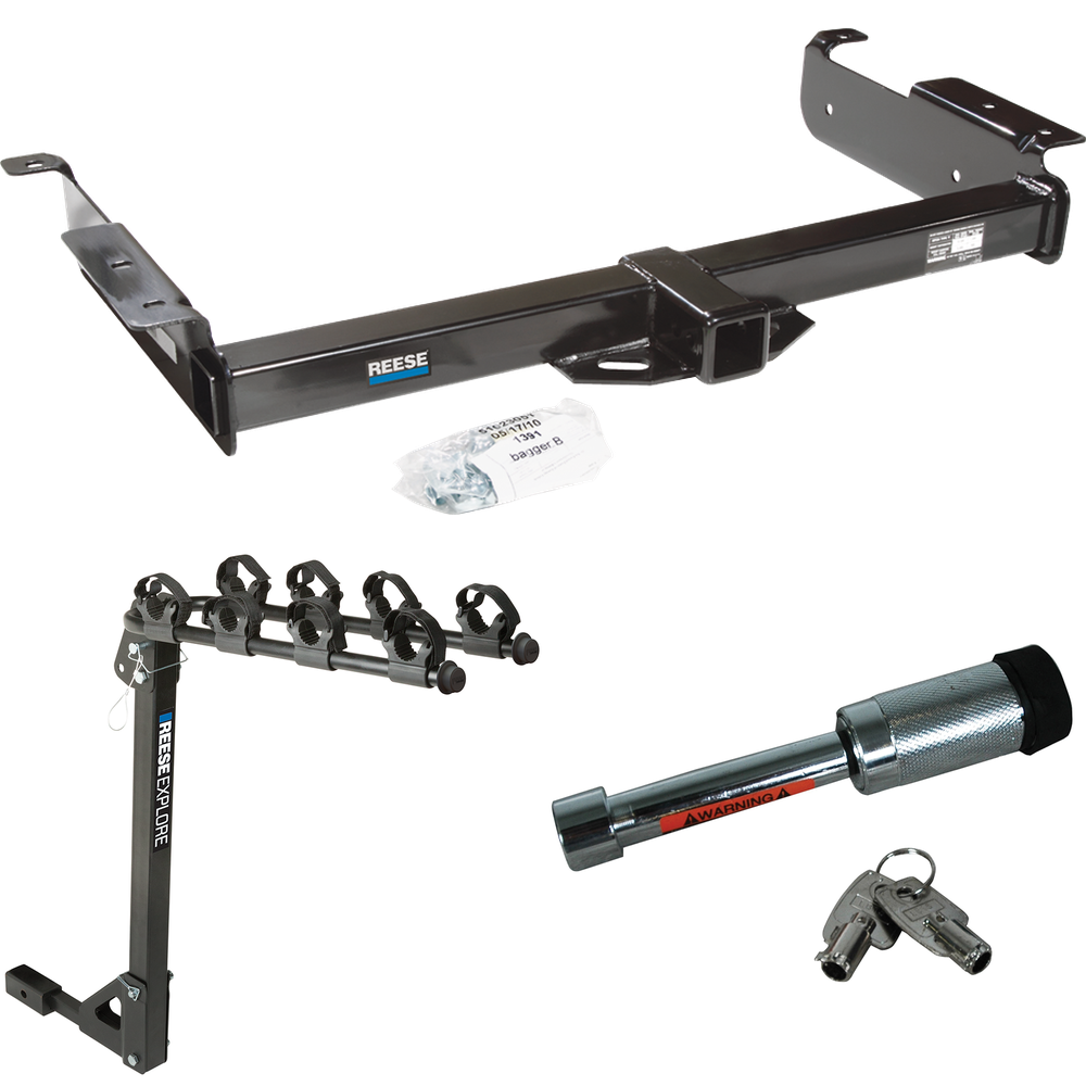 Fits 1996-2003 GMC Savana 2500 Trailer Hitch Tow PKG w/ 4 Bike Carrier Rack + Hitch Lock By Reese Towpower