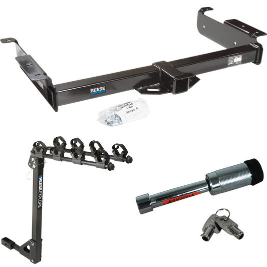 Fits 1996-2003 GMC Savana 2500 Trailer Hitch Tow PKG w/ 4 Bike Carrier Rack + Hitch Lock By Reese Towpower