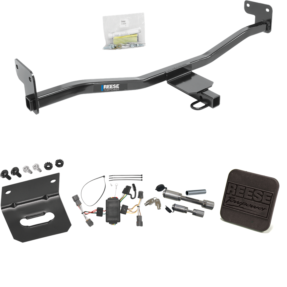 Fits 2014-2019 KIA Soul Trailer Hitch Tow PKG w/ 4-Flat Wiring Harness + Hitch Cover + Dual Hitch & Coupler Locks (Excludes: w/LED Taillights Models) By Reese Towpower