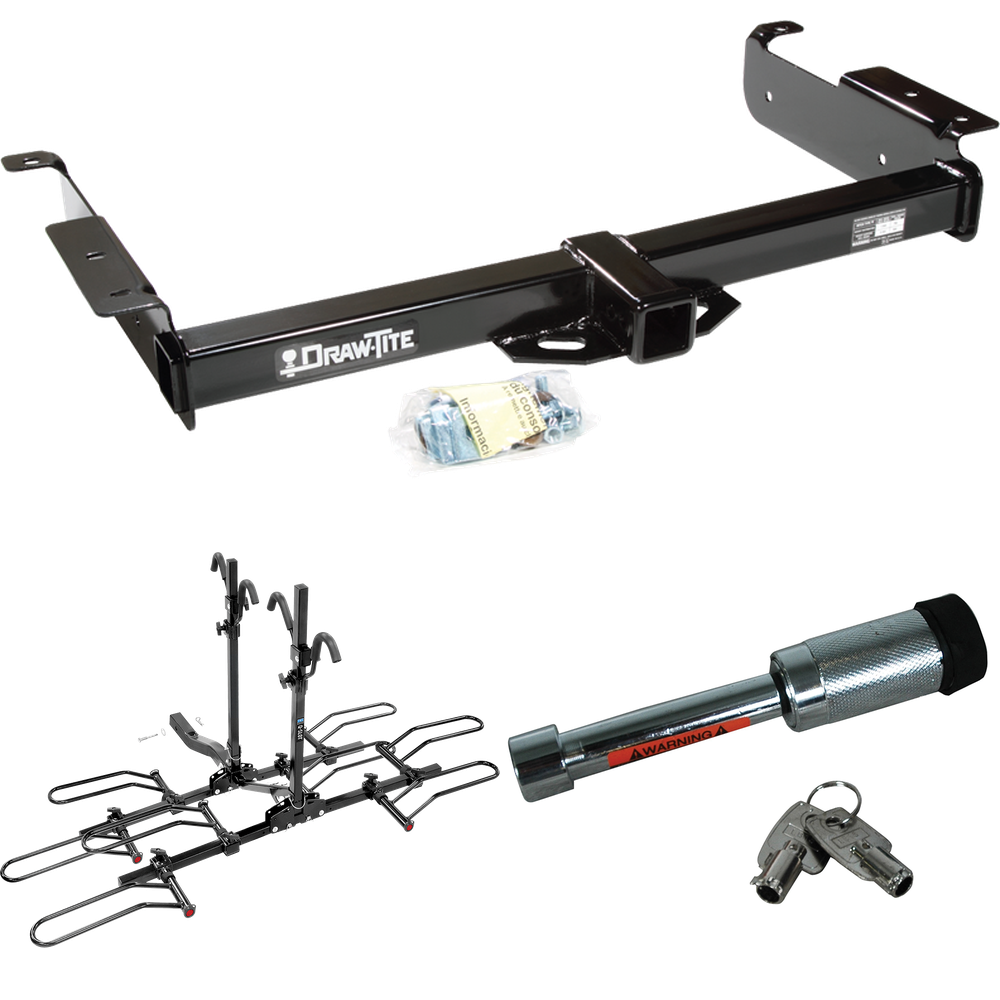 Fits 1996-2014 GMC Savana 1500 Trailer Hitch Tow PKG w/ 4 Bike Plaform Style Carrier Rack + Hitch Lock By Draw-Tite