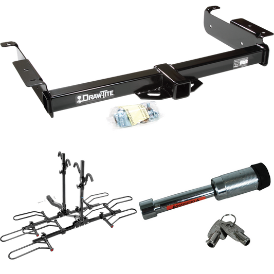 Fits 1996-2014 GMC Savana 1500 Trailer Hitch Tow PKG w/ 4 Bike Plaform Style Carrier Rack + Hitch Lock By Draw-Tite