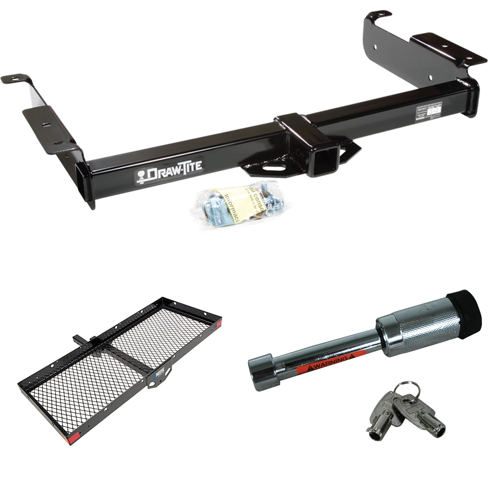 Fits 1996-2023 Chevrolet Express 2500 Trailer Hitch Tow PKG w/ 48" x 20" Cargo Carrier + Hitch Lock By Draw-Tite