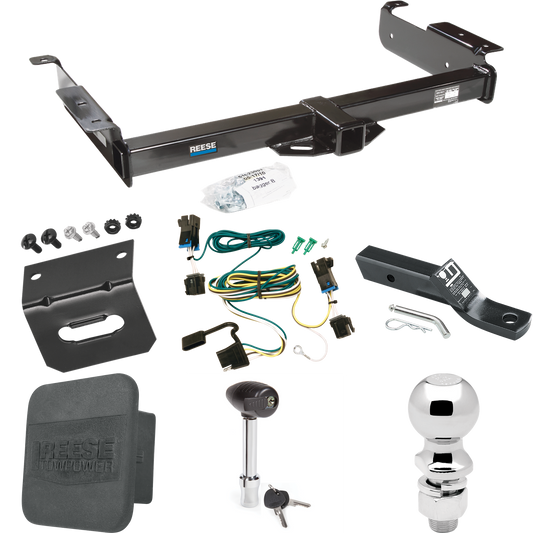 Fits 2003-2023 Chevrolet Express 2500 Trailer Hitch Tow PKG w/ 4-Flat Wiring + Ball Mount w/ 2" Drop + 2-5/16" Ball + Wiring Bracket + Hitch Lock + Hitch Cover By Reese Towpower