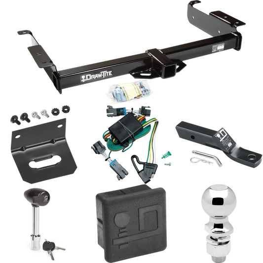 Fits 2000-2002 GMC Savana 2500 Trailer Hitch Tow PKG w/ 4-Flat Wiring + Ball Mount w/ 2" Drop + 2-5/16" Ball + Wiring Bracket + Hitch Lock + Hitch Cover By Draw-Tite