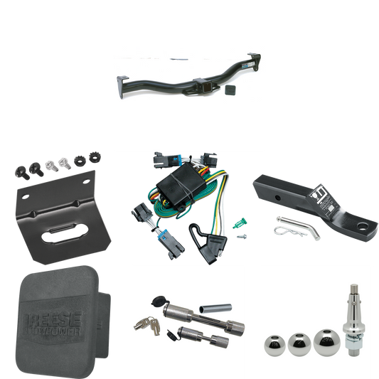 Fits 2000-2002 Chevrolet Express 3500 Trailer Hitch Tow PKG w/ 4-Flat Wiring + Ball Mount w/ 2" Drop + Interchangeable Ball 1-7/8" & 2" & 2-5/16" + Wiring Bracket + Dual Hitch & Coupler Locks + Hitch Cover By Reese Towpower