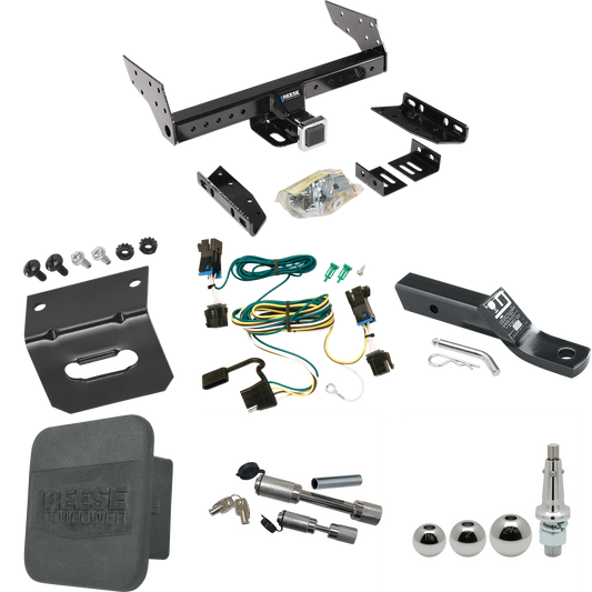 Fits 2003-2023 Chevrolet Express 3500 Trailer Hitch Tow PKG w/ 4-Flat Wiring + Ball Mount w/ 2" Drop + Interchangeable Ball 1-7/8" & 2" & 2-5/16" + Wiring Bracket + Dual Hitch & Coupler Locks + Hitch Cover By Reese Towpower