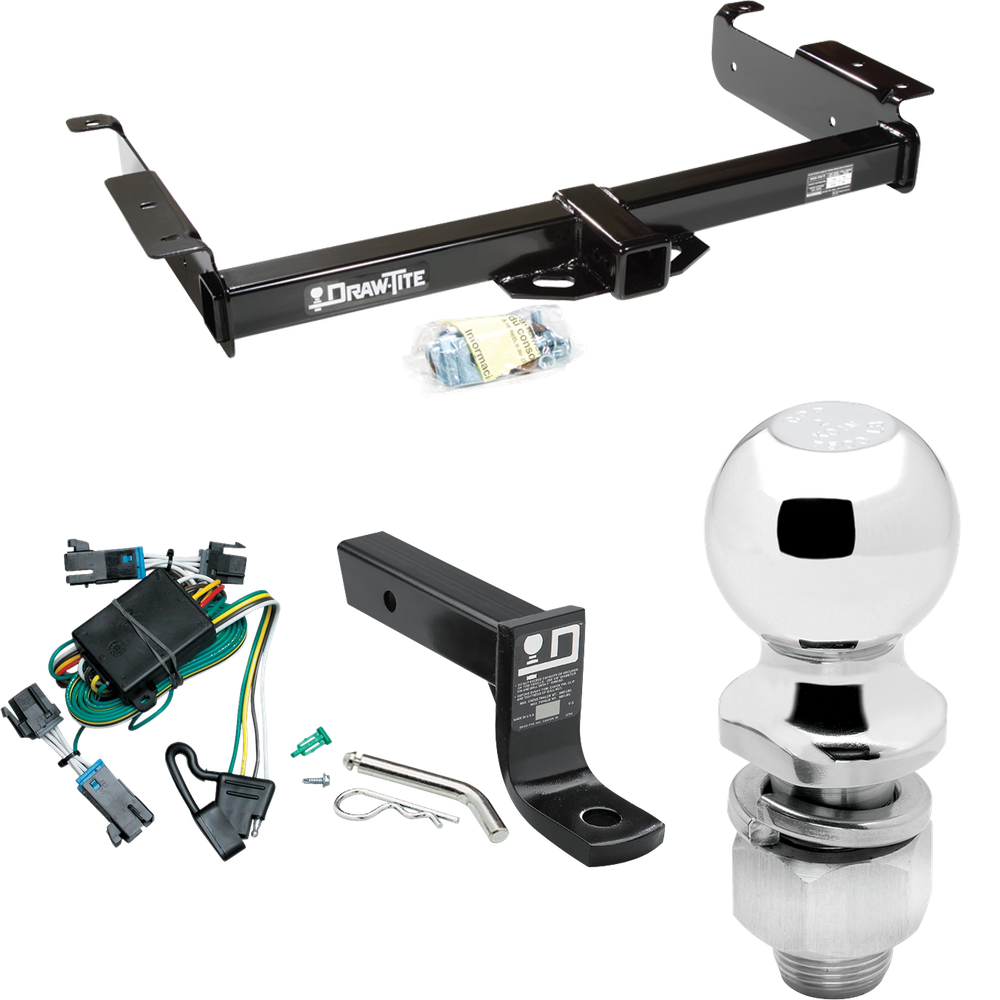 Fits 2000-2002 GMC Savana 1500 Trailer Hitch Tow PKG w/ 4-Flat Wiring + Ball Mount w/ 4" Drop + 2" Ball By Draw-Tite