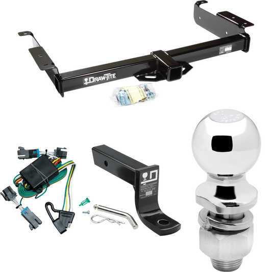 Fits 2000-2002 GMC Savana 1500 Trailer Hitch Tow PKG w/ 4-Flat Wiring + Ball Mount w/ 4" Drop + 2" Ball By Draw-Tite